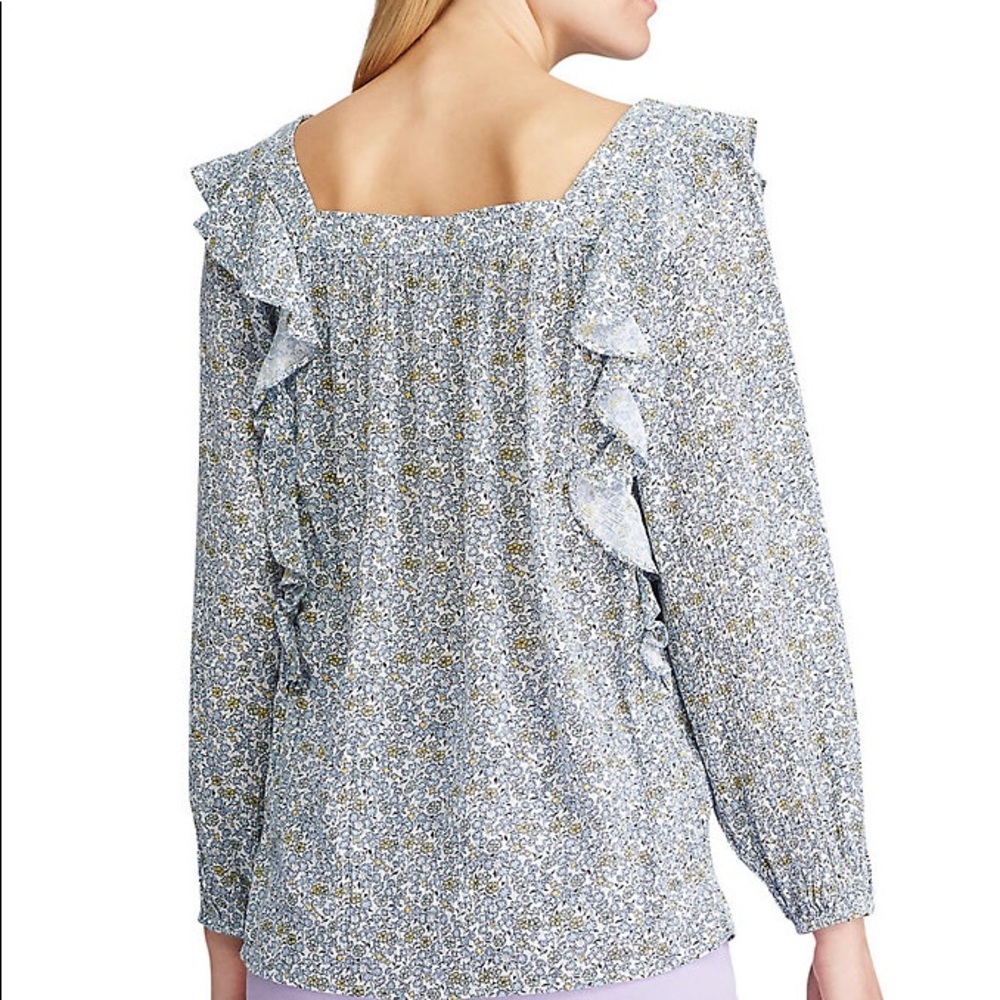 Chaps Squareneck Floral Ruffle Top - Picture 2 of 5